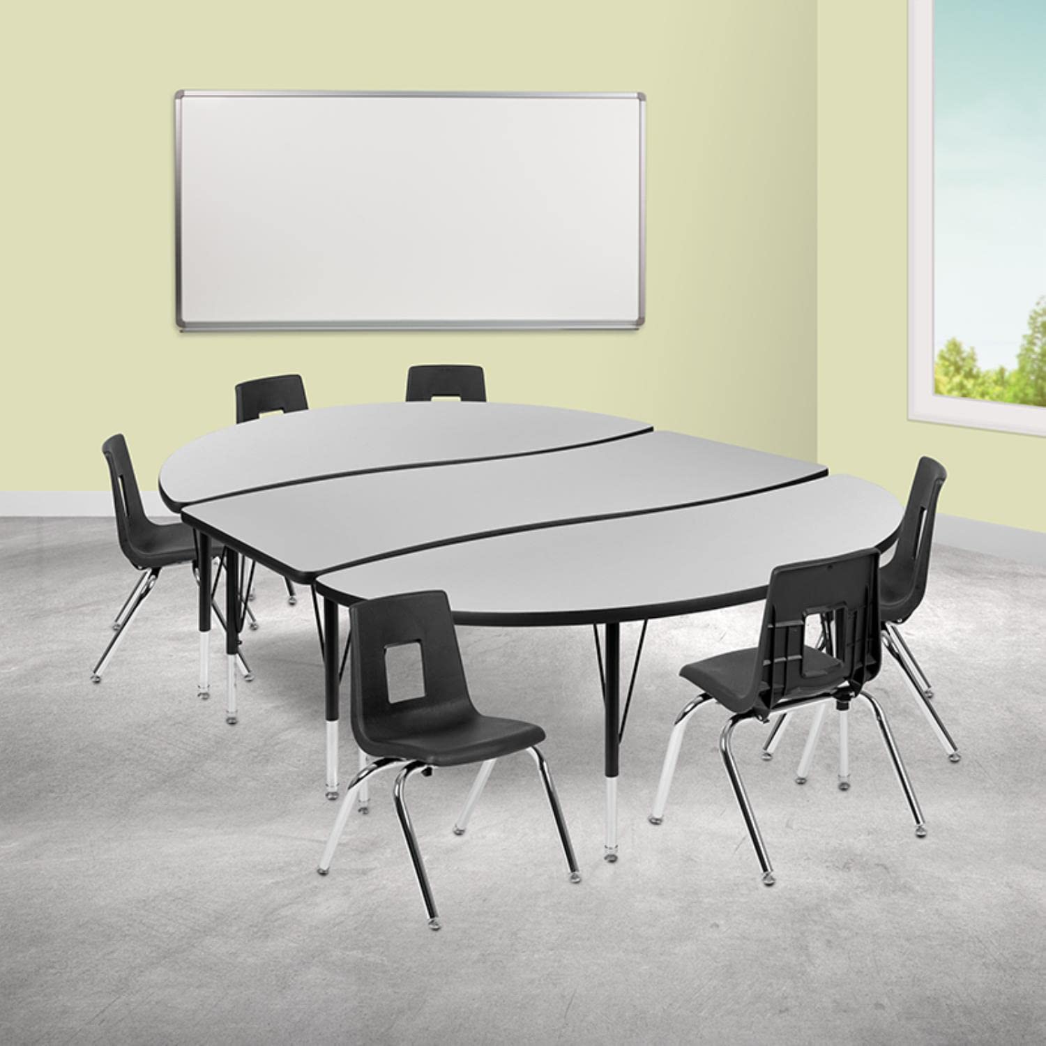 Flash Furniture Emmy 86" Oval Wave Flexible Laminate Activity Table Set With Student Stack Chairs - Thumbnail 4