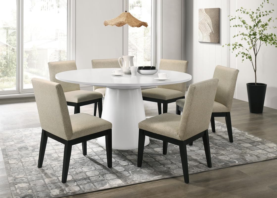 LILOLA LIVING Jasper White 7 Piece 59&quot; W Round Dining Table Set with Black Finish Chairs