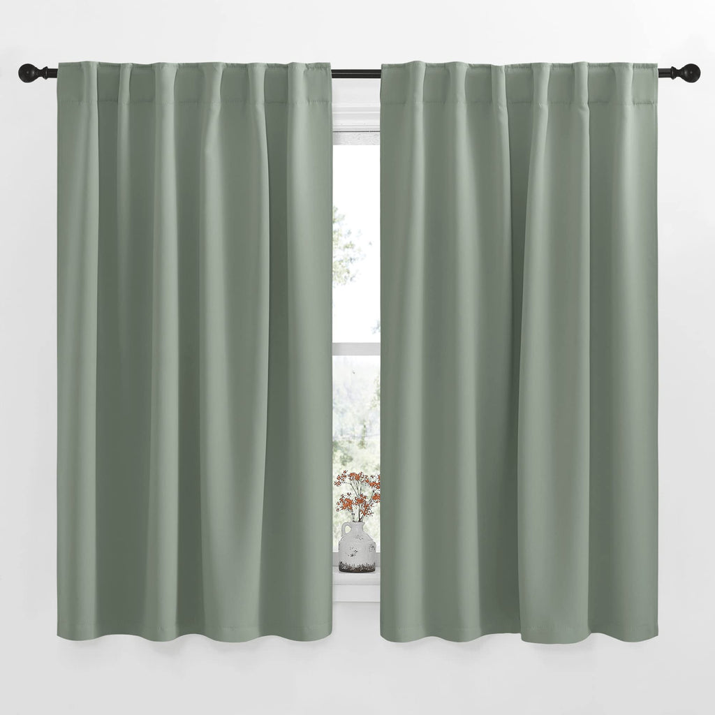 Nicetown Insulated Room Darkening Curtain Panels - (Greyish Green Color) W52 X L54, 2 Pieces, Room Darkening Window Treatment Drape Panel