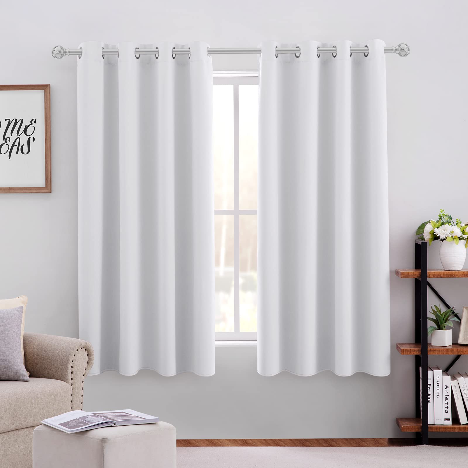 Homeideas Greyish White Blackout Curtains 42 X 63 Inch 2 Panels Room Darkening Bedroom Curtains, Thermal Grommet Light Blocking