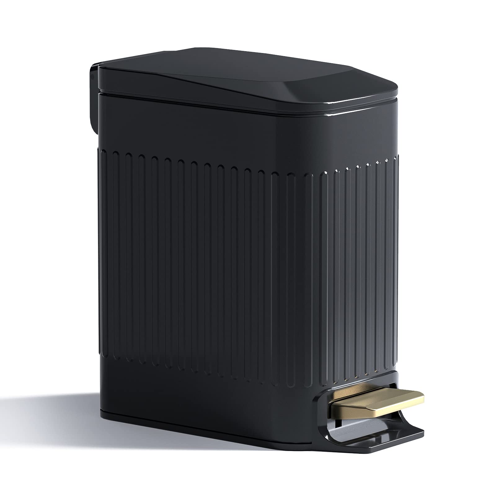 Small Bathroom Trash Can with Lid Soft Close-6L/1.6 Gal Slim Step Garbage Can-Metal Pedal Wastebasket-Narrow Rectangle Garbage C