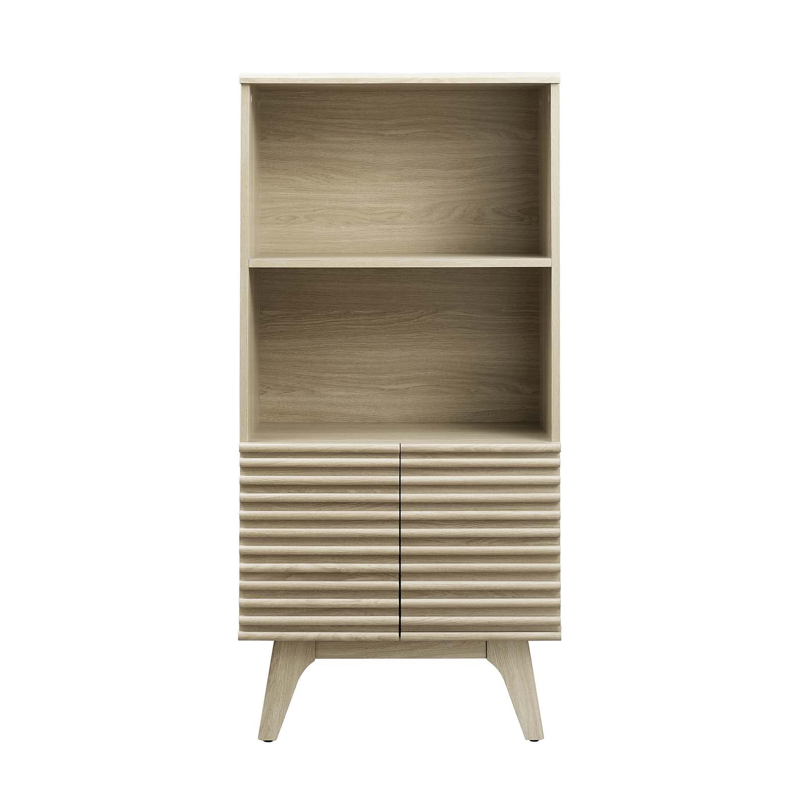 Modway Render Mid-Century Modern Office, Display Cabinet Bookshelf, Oak