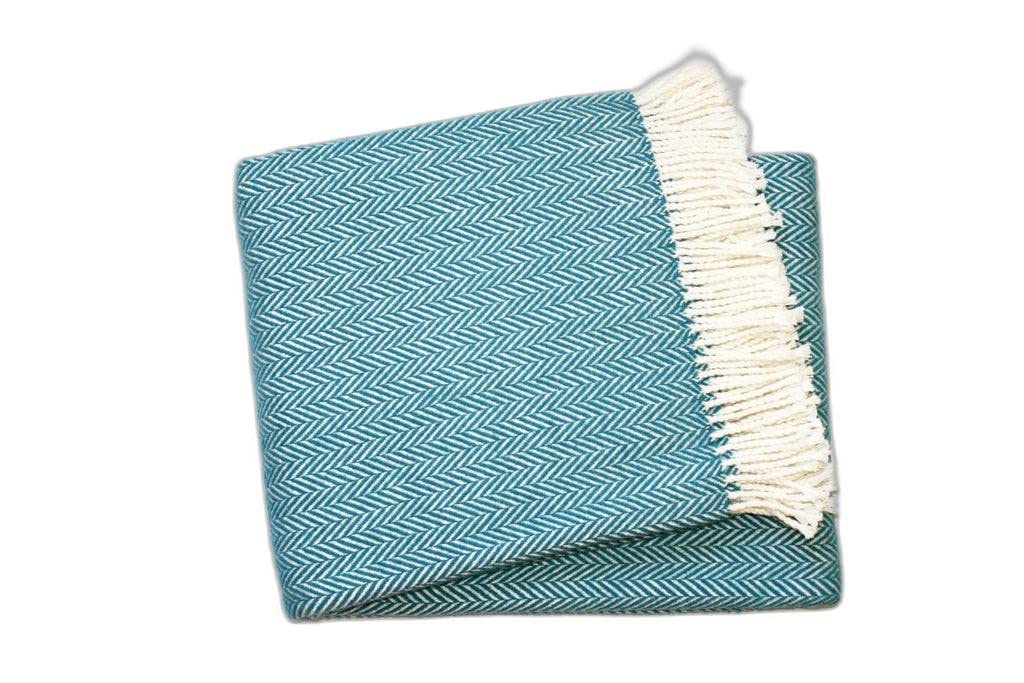 HomeRoots Ocean Cotton/Acrylic Teal Blue and White Dreamy Soft Herringbone Throw Blanket