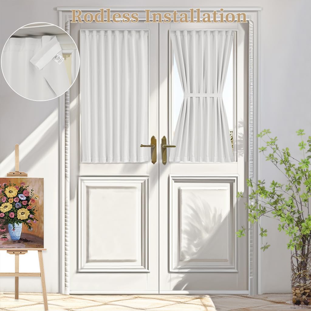 Vatge White French Door Curtains for Front Door and Small Windows on Glass Door, 1 Panel, W25 x L40, Greyish White