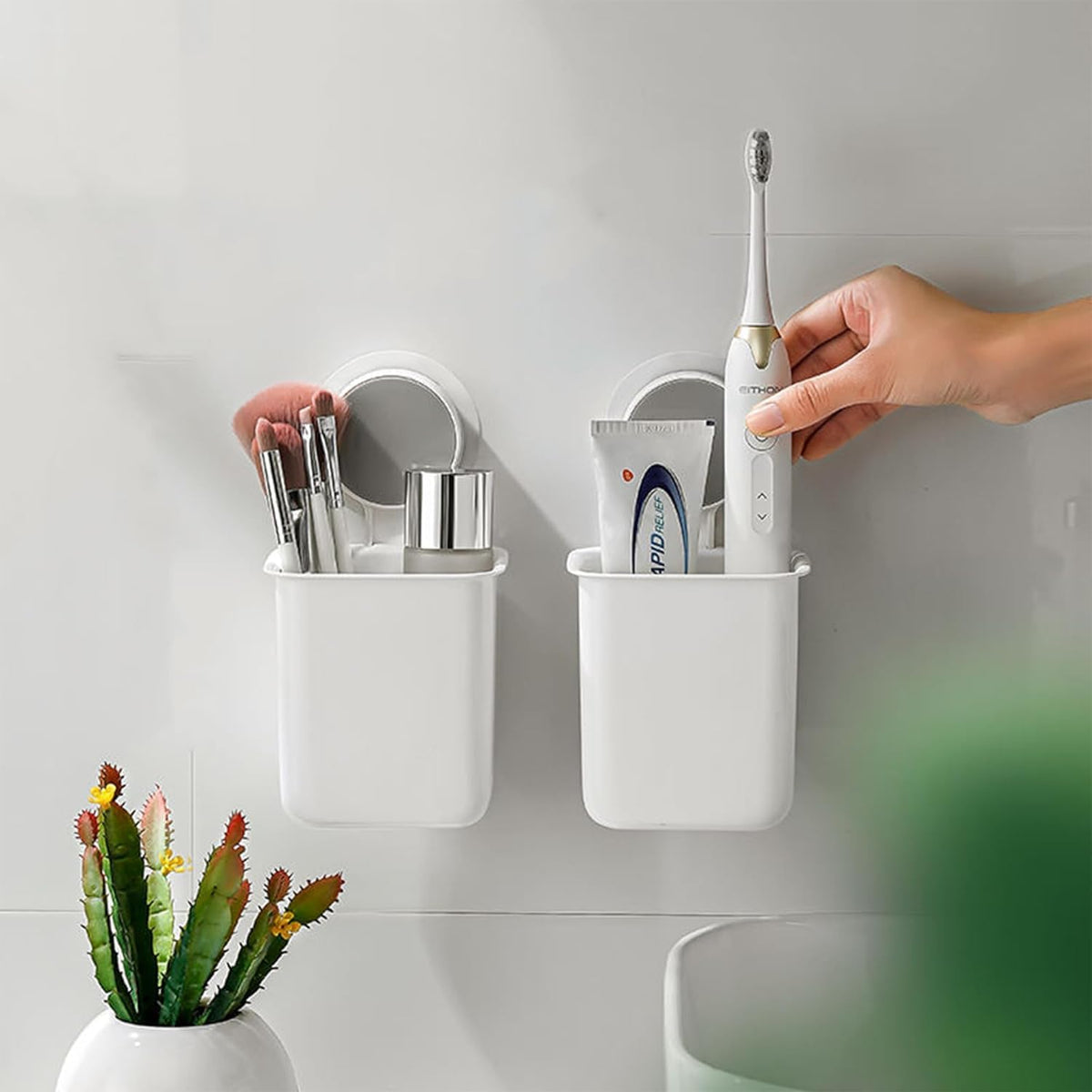 DWITICART Toothbrush Holder for Bathroom | Self Adhesive Wall Mounted Toothbrush Holder | Multifunctional Organizer for Electric