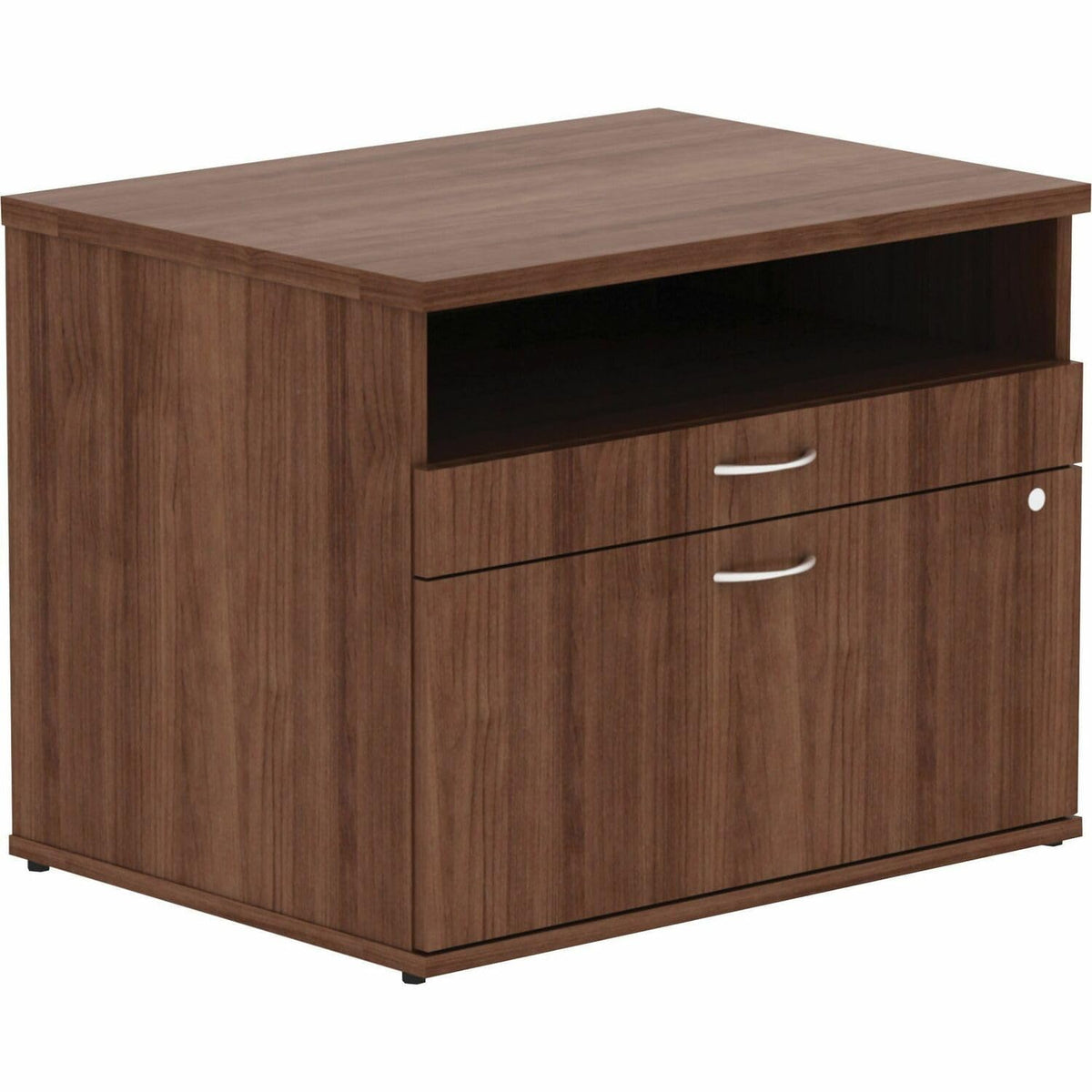 Lorell LLR16231 Walnut Open Shelf File Cabinet Credenza - 2-Drawer