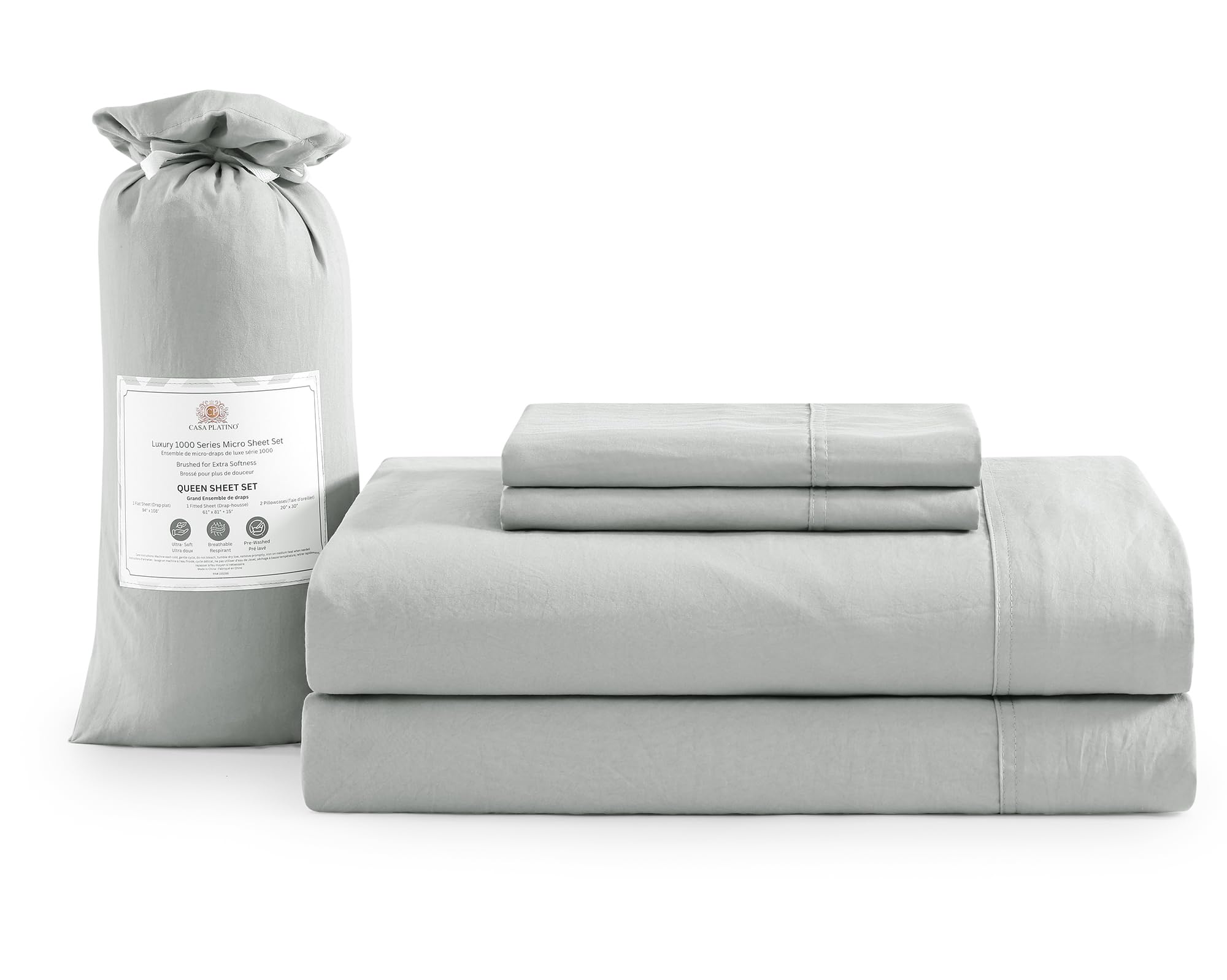 Casa Platino King Bed Set, Pre-Washed Ultra Soft & Breathable King Bed Sheets Set, Brushed Microfiber Sheets King Size, Fade Res