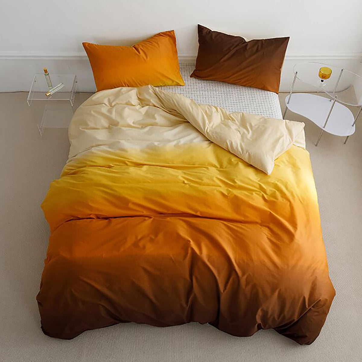 Luxlovery Gradient Color Comforter King Orange And Yellow Bedding Comforter Set Abstract Ink Color Blanket Quilts Cotton Soft Br