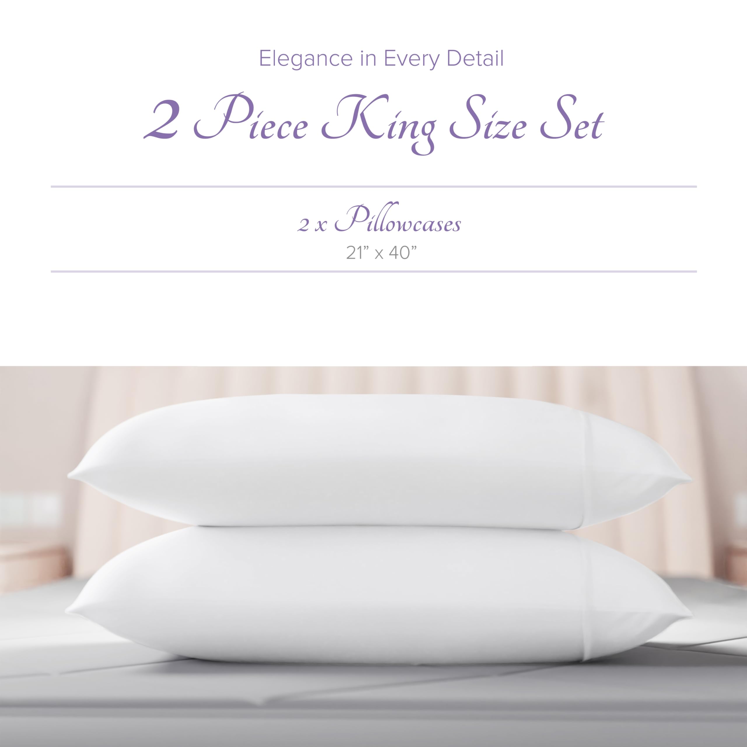 Carressa Linen 100% Egyptian Cotton Pillow Cases Set Of 2-600 Thread Count Crisp White King Pillowcase For Sleeping, Soft, Silky
