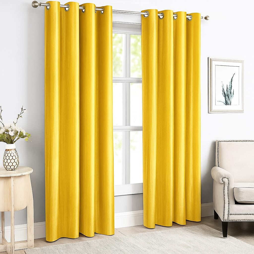 DEVSANG Polyester Texture Plain Eyelet Door Curtain 7 feet Long Pack of 1 Yellow