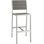 Modway Shore Aluminum 3-Piece Outdoor Patio Pub Bistro Set with 28" Bar Table and Two Armless Bar Stools in Silver Gray