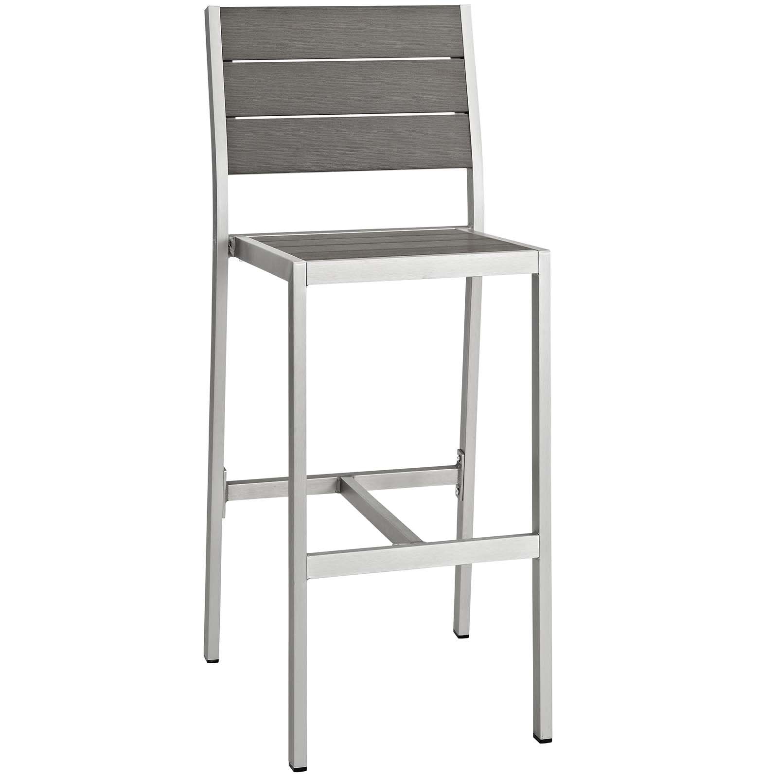 Modway Shore Aluminum 3-Piece Outdoor Patio Pub Bistro Set with 28" Bar Table and Two Armless Bar Stools in Silver Gray