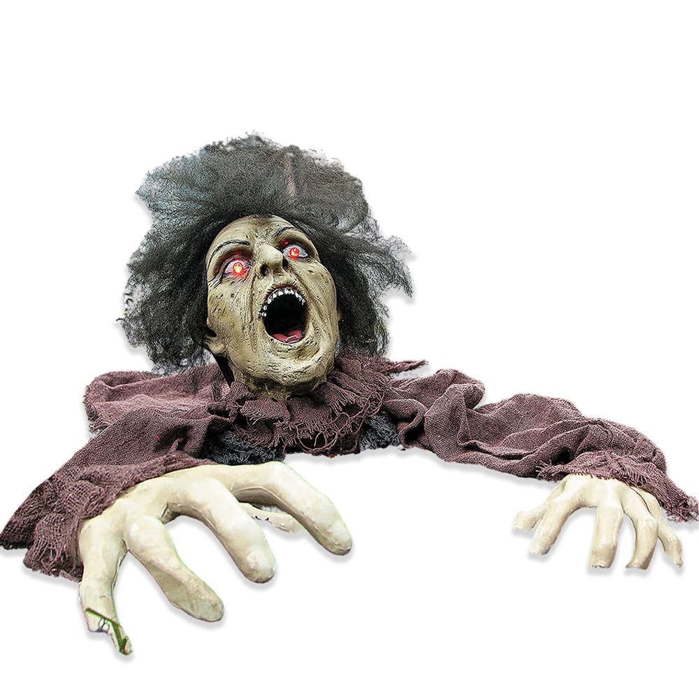Fun Express 10' X 25' Clawing Zombie Groundbreaker With Led Eyes Halloween Decoration, Animated Halloween Outdoor Yard Decorations