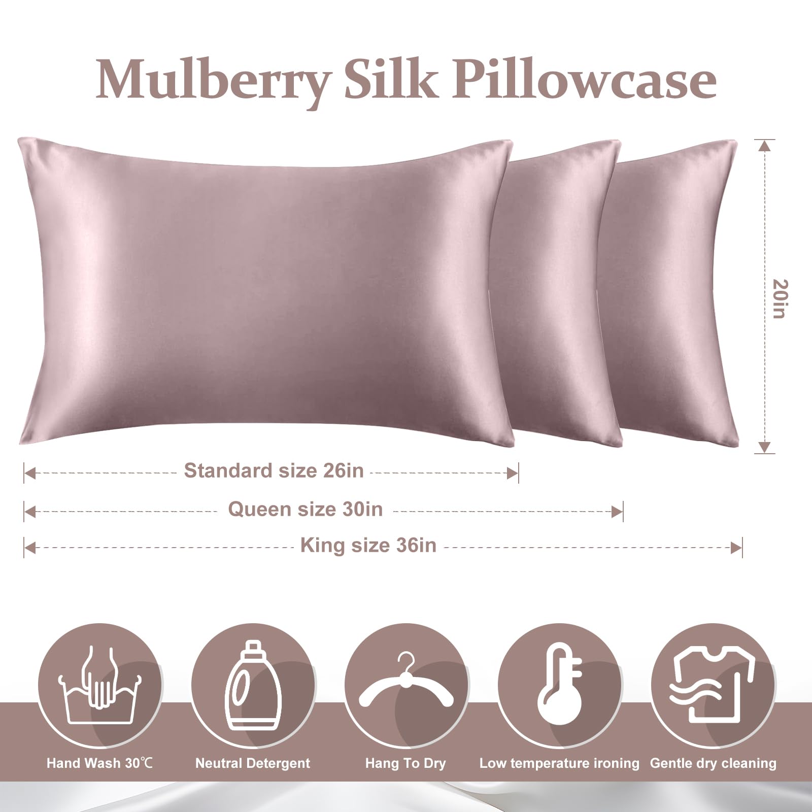2 Pack 100% Pure Silk Pillowcase For Hair And Skin, Both Sides Mulberry Silk Pillowcases With Hidden Zipper, Cooling Pillowcase