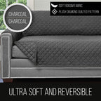 Sofa Shield Patented Chair Slip Cover, Large Cushion Protector, Reversible Stain And Dog Tear Resistant Slipcover, Quilted Microfiber 48” Seat, Washable Covers For Dogs Pets Kids, Charcoal