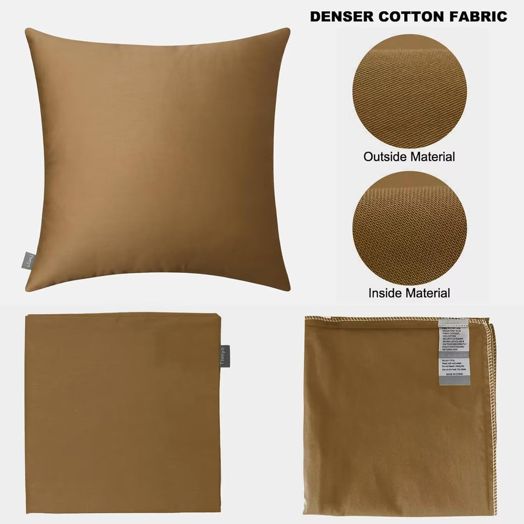 4-Pack 100% Cotton Comfortable Solid Decorative Throw Pillow Case,Thmyo Square Cushion Cover Pillowcase Sublimation Blank Pillow Covers Diy Throw Pillowcase For Sofa(24X24 Inch/ 60X60Cm,Light Coffee)