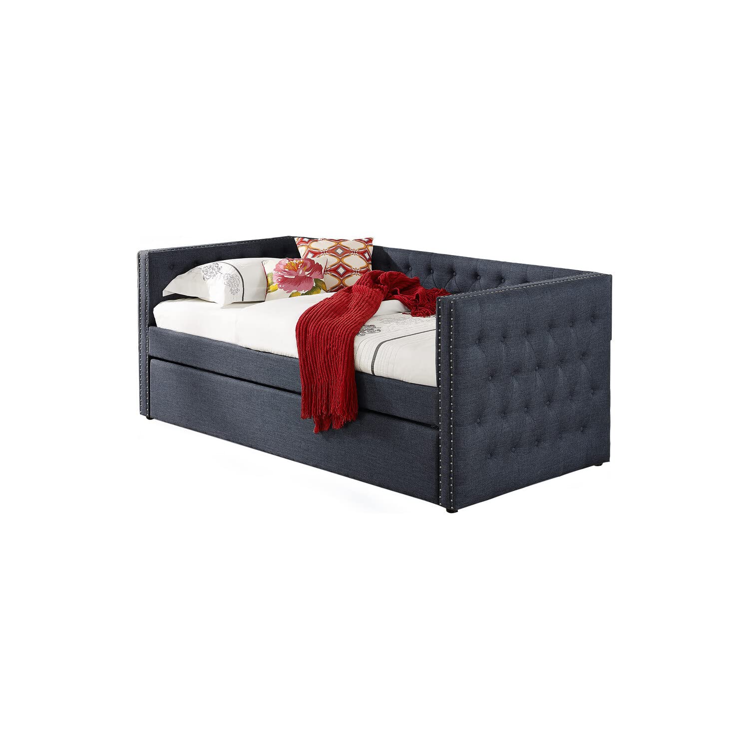 Best Master Furniture Laura Tufted Daybed + Trundle, Twin, Grey
