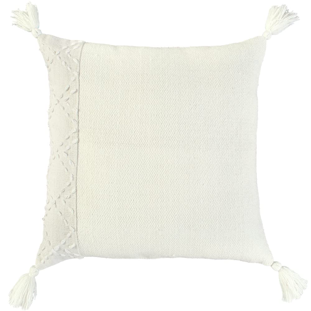 Rizzy Home Color Block 20&quot; x 20&quot; Down Pillow with Poly Pet Cover Ivory/Ivory