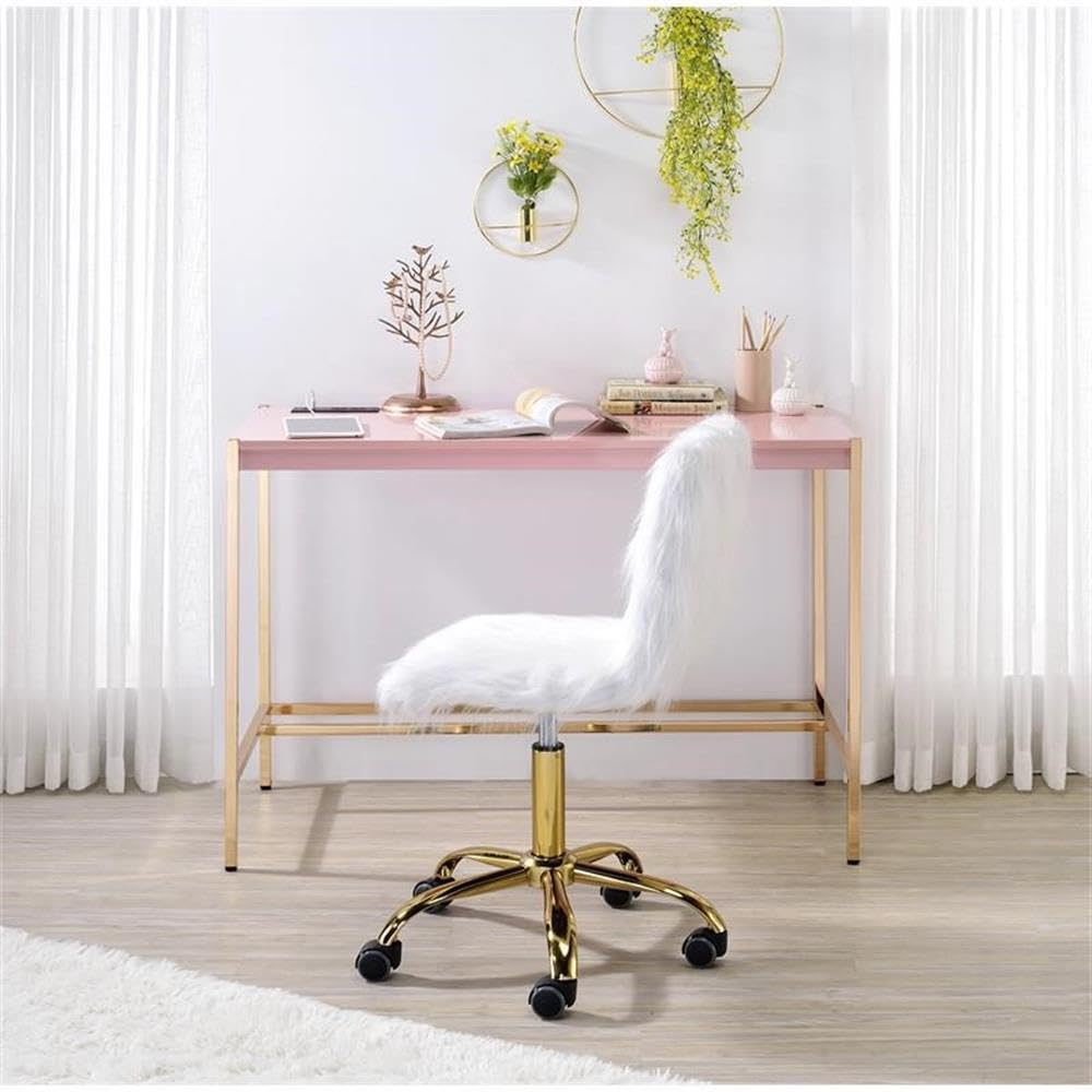 Acme Midriaks Wooden Top Writing Desk with USB Port in Pink and Gold