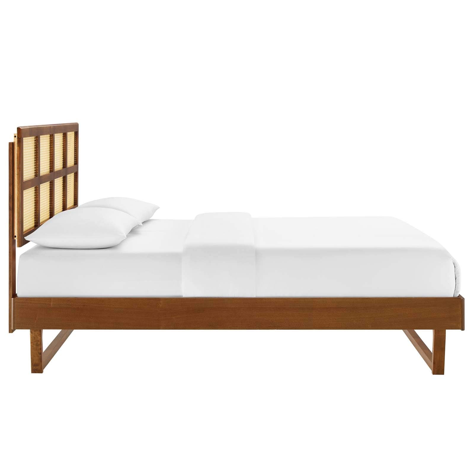 Modway Sidney Cane Rattan And Wood King Platform Bed In Walnut With Angular Legs