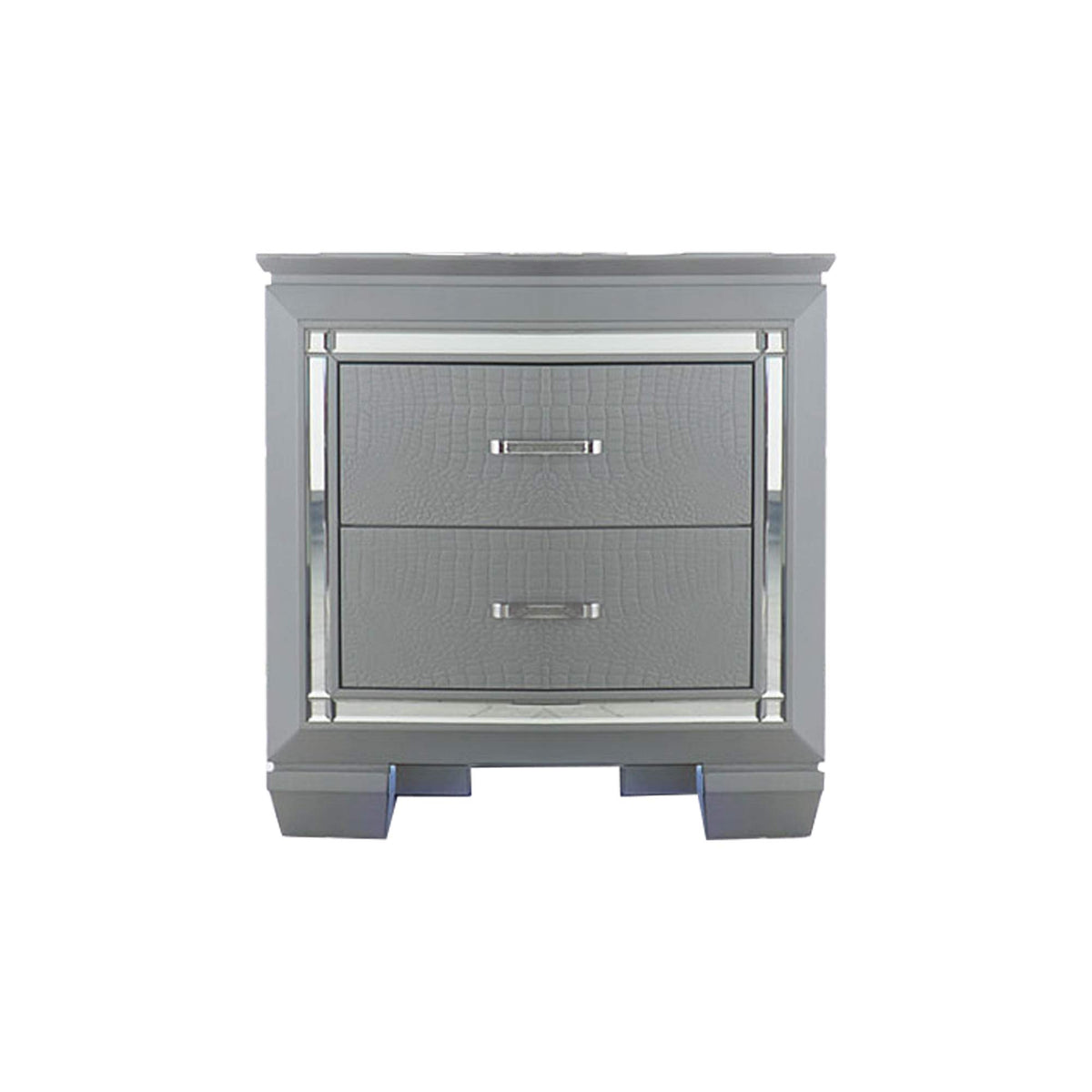 Benzara Mirror Accented Wooden Nightstand With Drawers, Gray