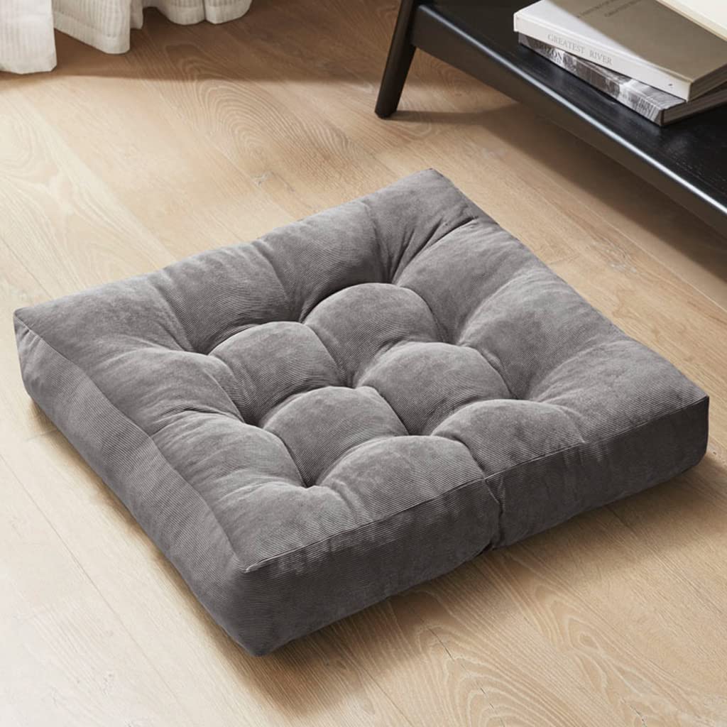 Degrees Of Comfort Meditation Floor Pillow, Square Large Pillows Seating For Adults, Gray Tufted Corduroy Cushions For Outdoor Yoga Tatami Fireplace Living Room, Grey, 22X22 Inch