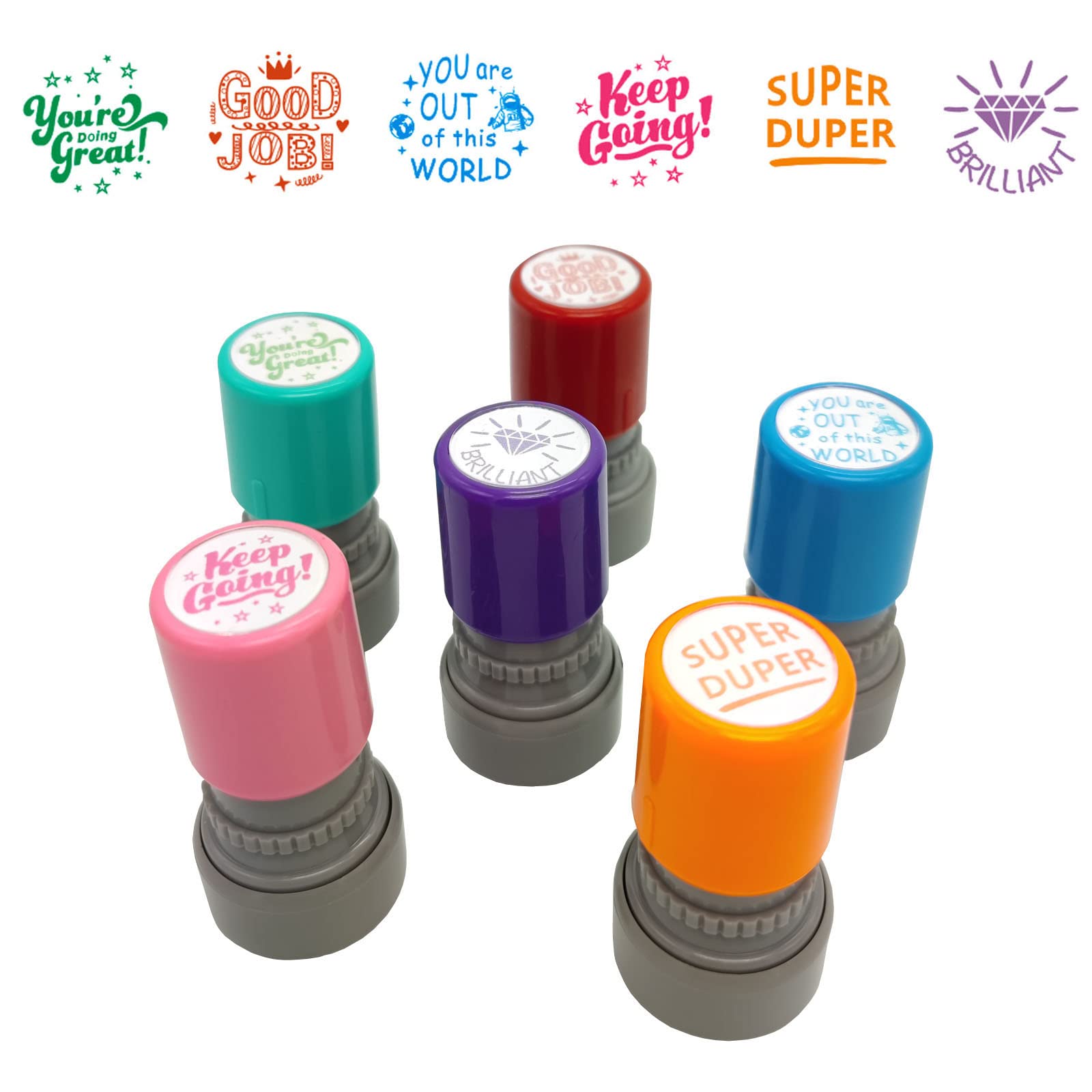 Wafjamf Pack Of 6 Sorted Teacher Stamp Teachers Self-Inking Rubber Stamps Teacher Review Photosensitive Stamps Behavior Stamps F