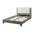 Benjara Elegant Wooden California King Bed With PU Head Board, White/Grey
