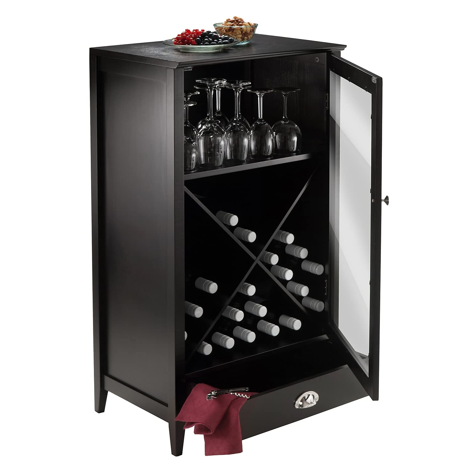Winsome Bordeaux Modular Wine Cabinet X-Panel, Dark Wood Finish (92442)