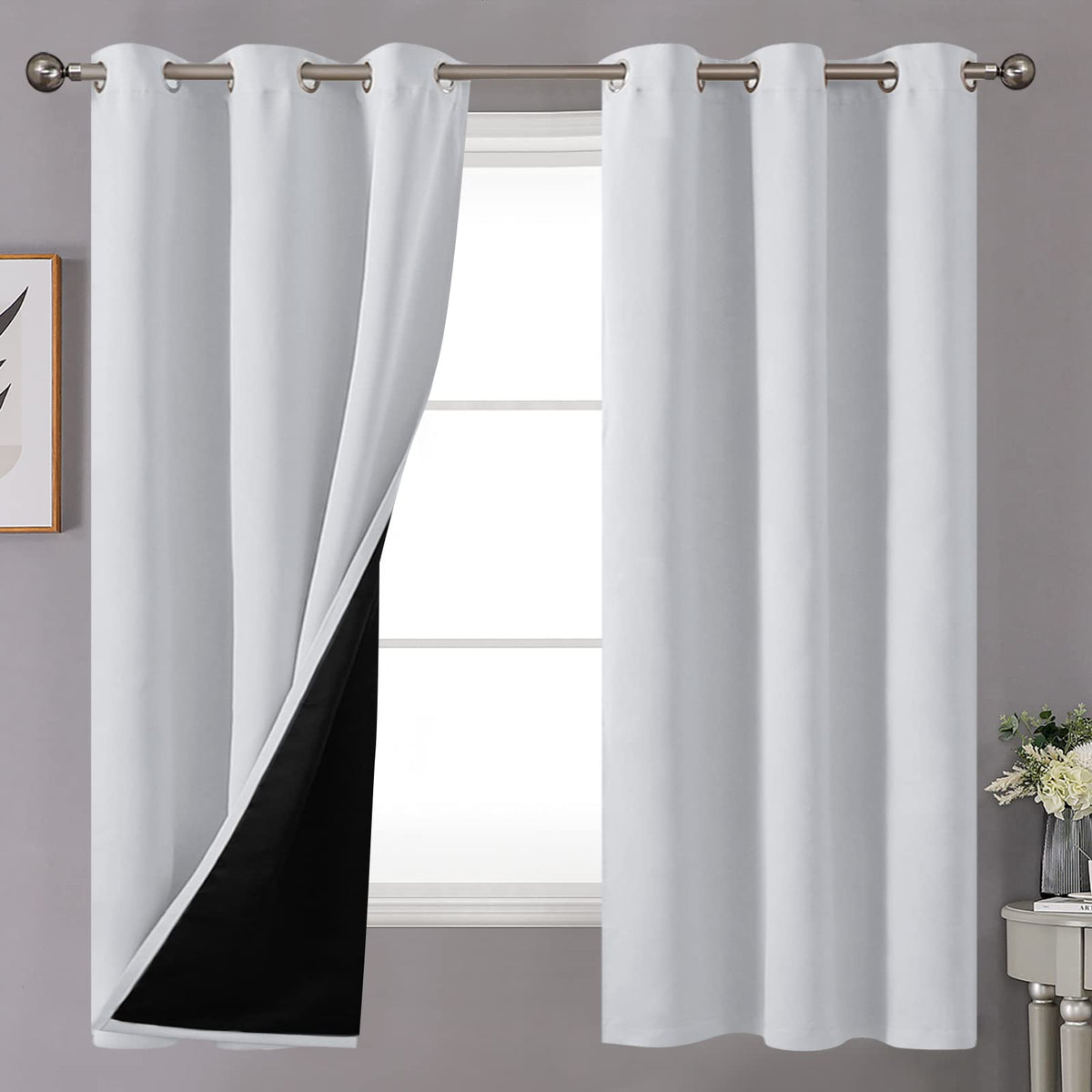 Youngste Insulated 100% Blackout Curtains 63 Inches Long, Grommet 2 Thick Layer Full Light Blocking Darkening Window Drapes For
