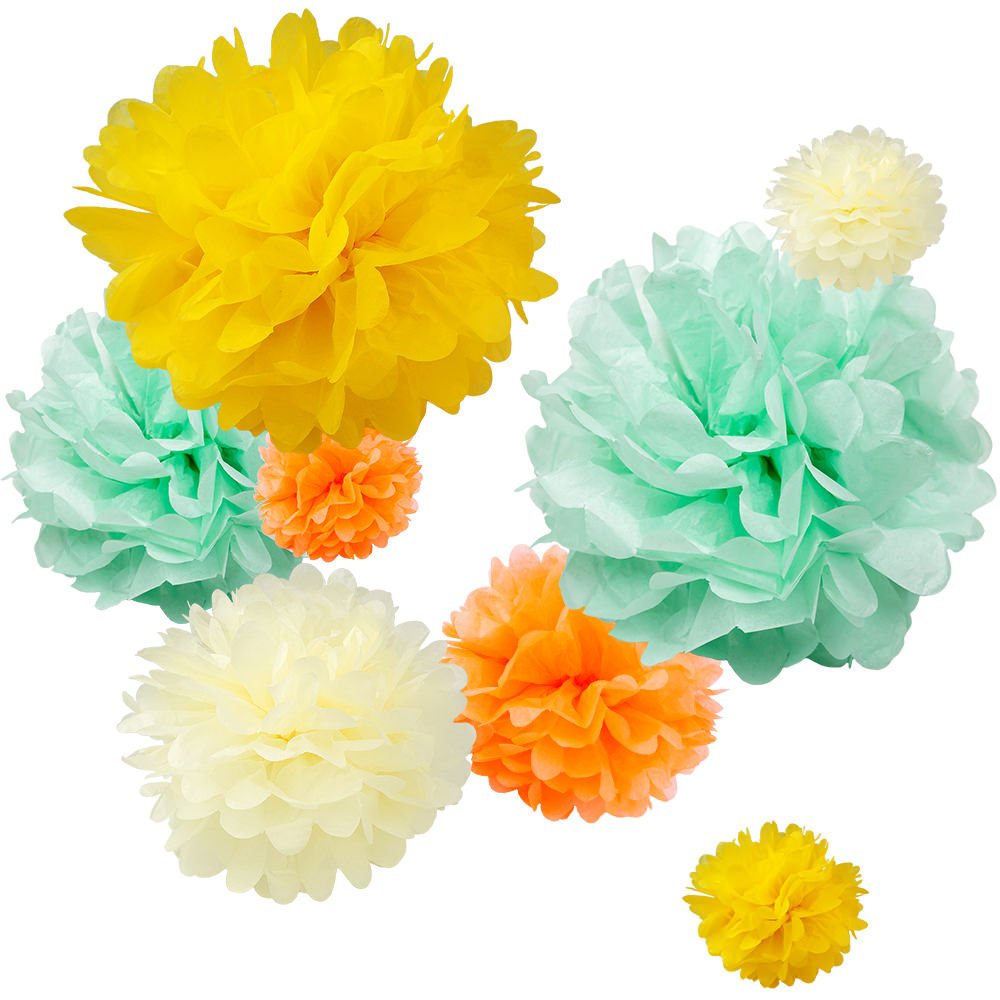 WYZworks Set of 8 (Assorted Yellow/Orange Seafoam Color Pack) 8 12 14 DIY Tissue Pom Poms Flower, Halloween Party, Decorations f