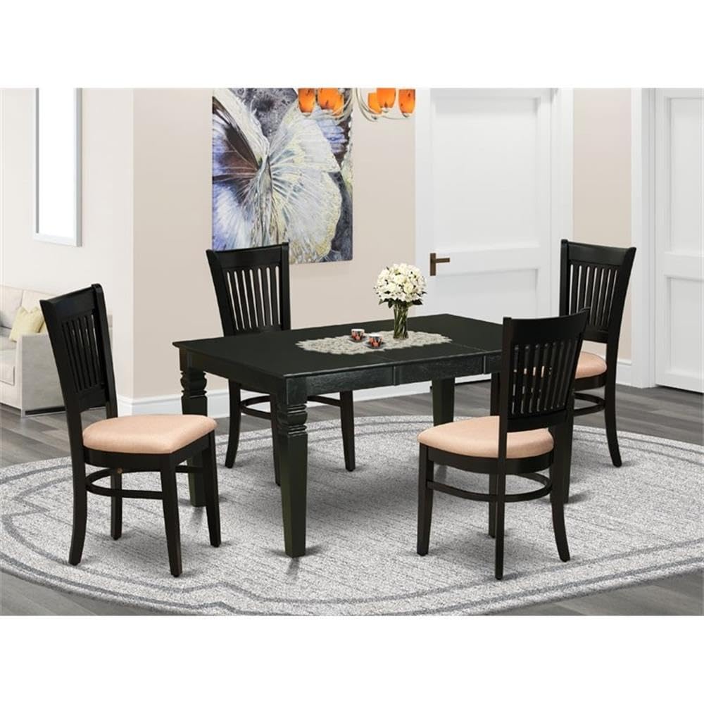East West Furniture Weva5-Blk-C 5 Piece Modern Dining Table Set Includes A Rectangle Wooden Table With Butterfly Leaf And 4 Linen Fabric Dining Room Chairs, 42X60 Inch, Black