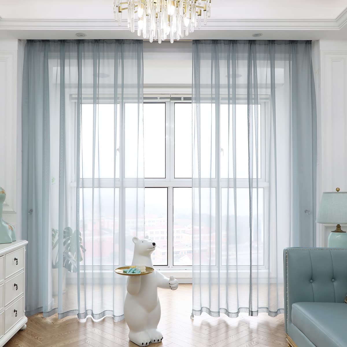 MIANBO Light Gray Sheer Curtains 120 Inches Length 2 Panels Set Window Sheer Curtains Basic Rod Pocket for Bedroom Children Livi