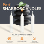 Pami Traditional Shabbat Candle Sticks [12-Pack] - Unscented Taper Candles With 3 Hours Burning Time- Paraffin Shabbos Candles W