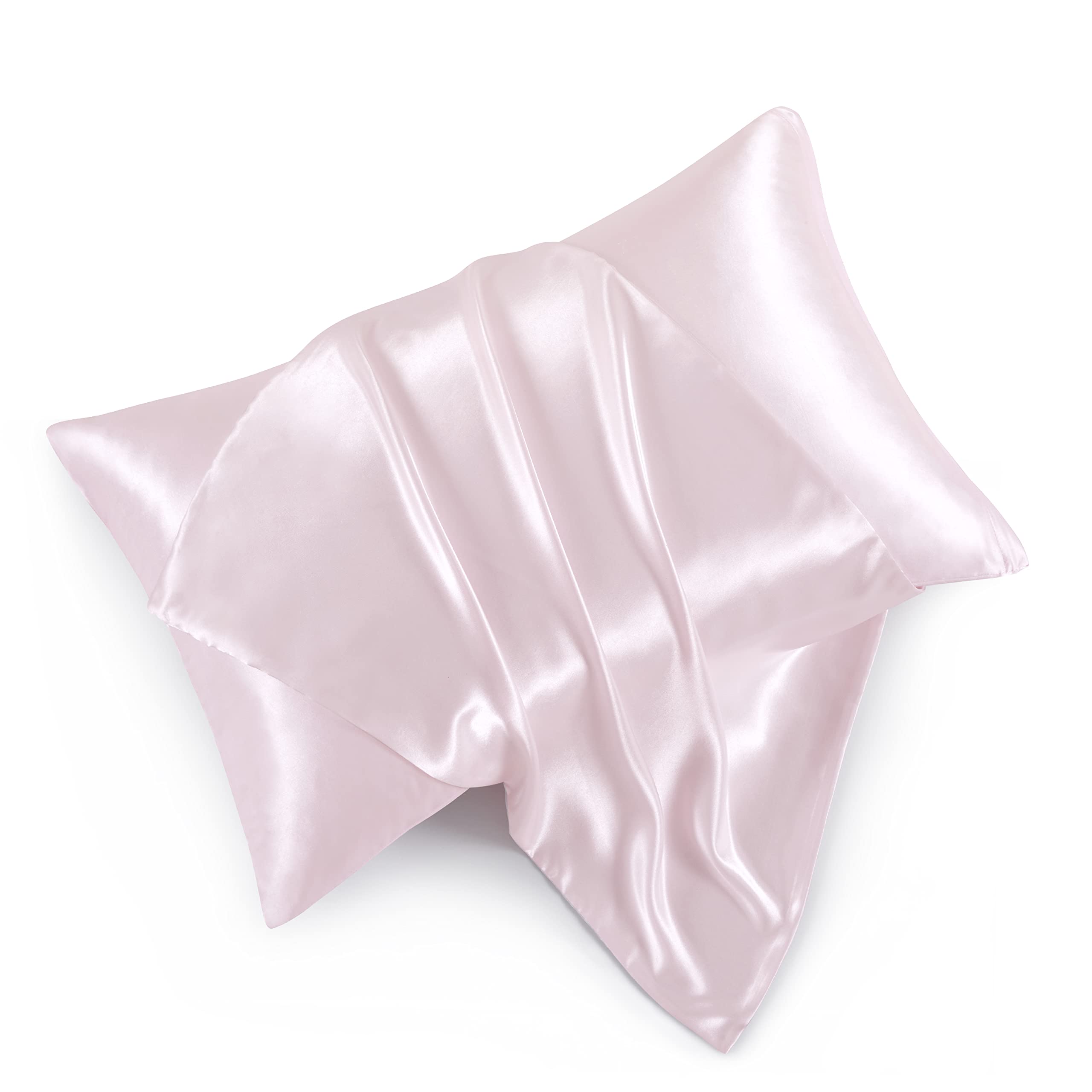 Hommxjf Satin Pillowcases With Zipper (20X30),Queen Size Pillowcases Set Of 2, Blush Pink Silk Pillowcase For Hair And Skin