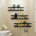 Tarkan Wall Mounted Metal Floating Shelves, Set Of 3, Bathroom Storage Organiser And Kitchen Spice Rack (Black)
