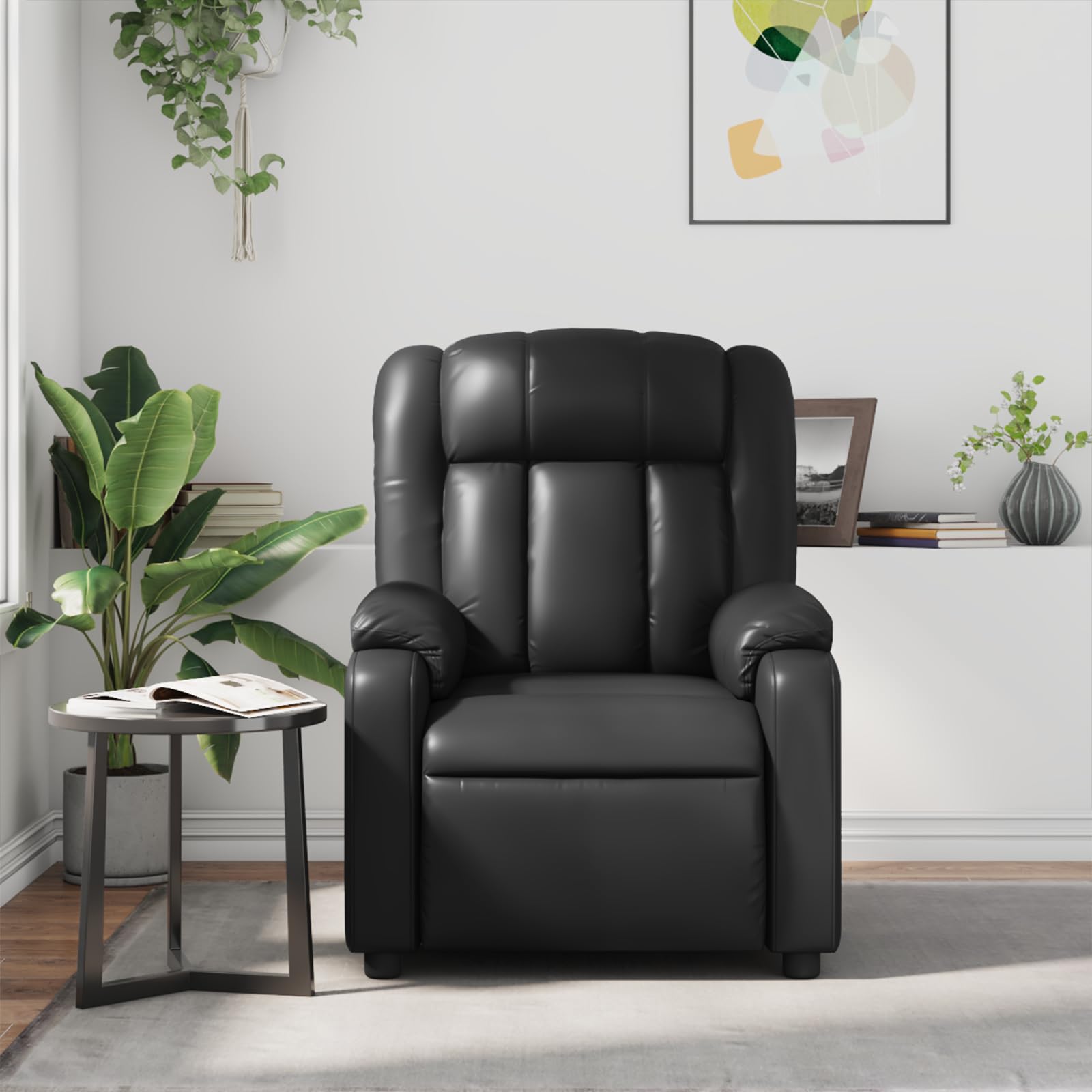 vidaXL Massage Recliner Chair for Living Room, Adjustable Recliner with 6-Point Vibration Massage, Home Theater Seating with Padded Seat Backrest & Side Pocket, Black Leather