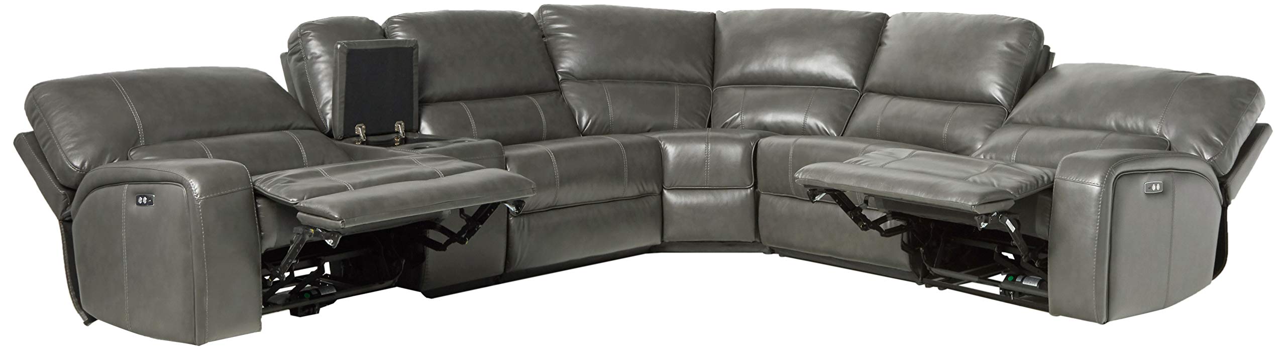 Acme Saul Faux Leather Sectional Sofa with 2 Reclining Seats in Gray