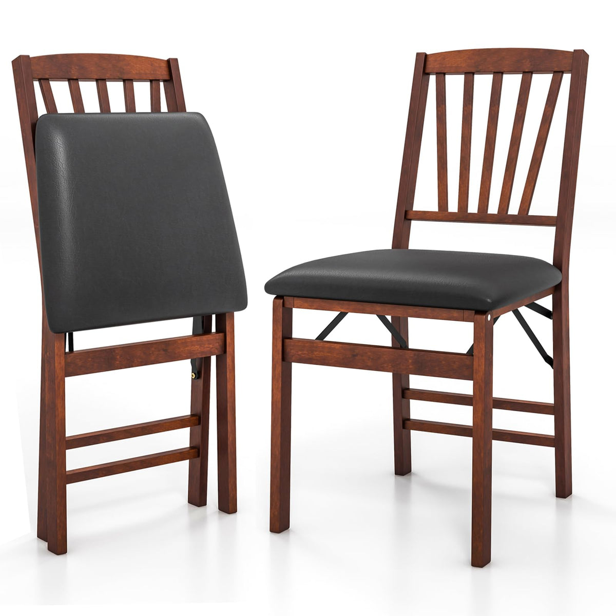 Kotek Folding Dining Chairs Set Of 2, Wooden Kitchen Chairs With Padded Seat & Solid Wood Frame, 400 Lbs Weight Capacity, No Assembly Foldable Chair For Dining Room, Living Room