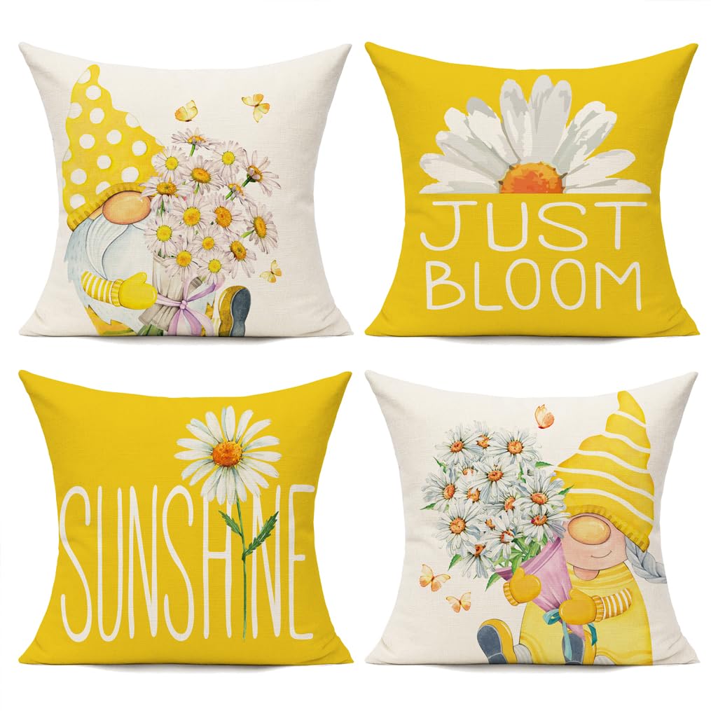 All Smiles Outdoor Yellow Throw Pillow Covers 16X16 Set Of 4 Spring Summer Decorative Cushion Cases Home D  Cor Decorations For
