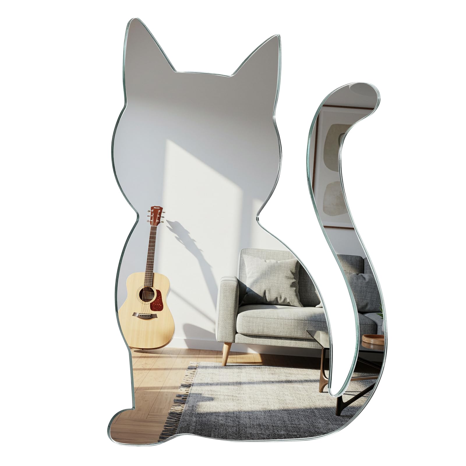 Fiwochic Cat Acrylic Mirror Non-Glass Unbreakable Shatterproof Kitty Hanging Mirror Wall Art Cute Lovely Animal Frameless Mirror