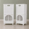 Ginoya Brothers 2Tier Foldable Laundry Basket With Wheels, Stackable Slim Storage Organizer With Divider & Lockable Casters, Ro