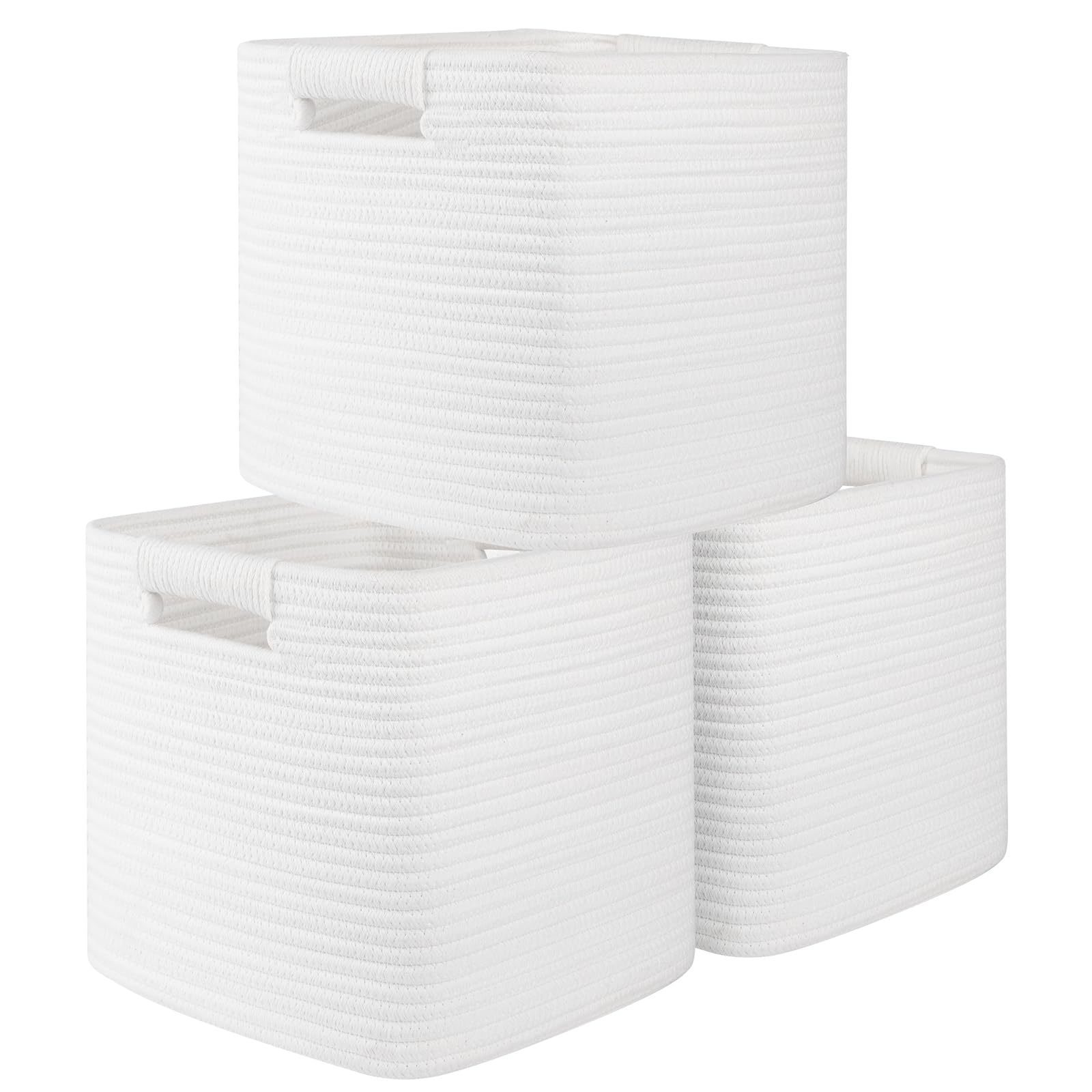 OIAHOMY Storage Cubes 11 Inch - 3 Pack, Cotton Rope Woven Baskets for Organizing, Square Storage Baskets for Shelves Organizer, 