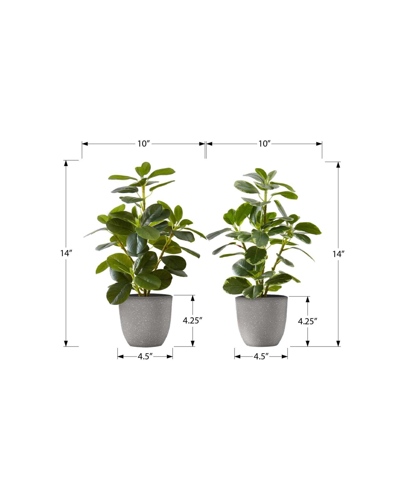 Monarch Specialties I 9558 Artificial Plant, 14' Tall, Ficus, Set of 2, Decorative, Green Leaves, Grey Pots