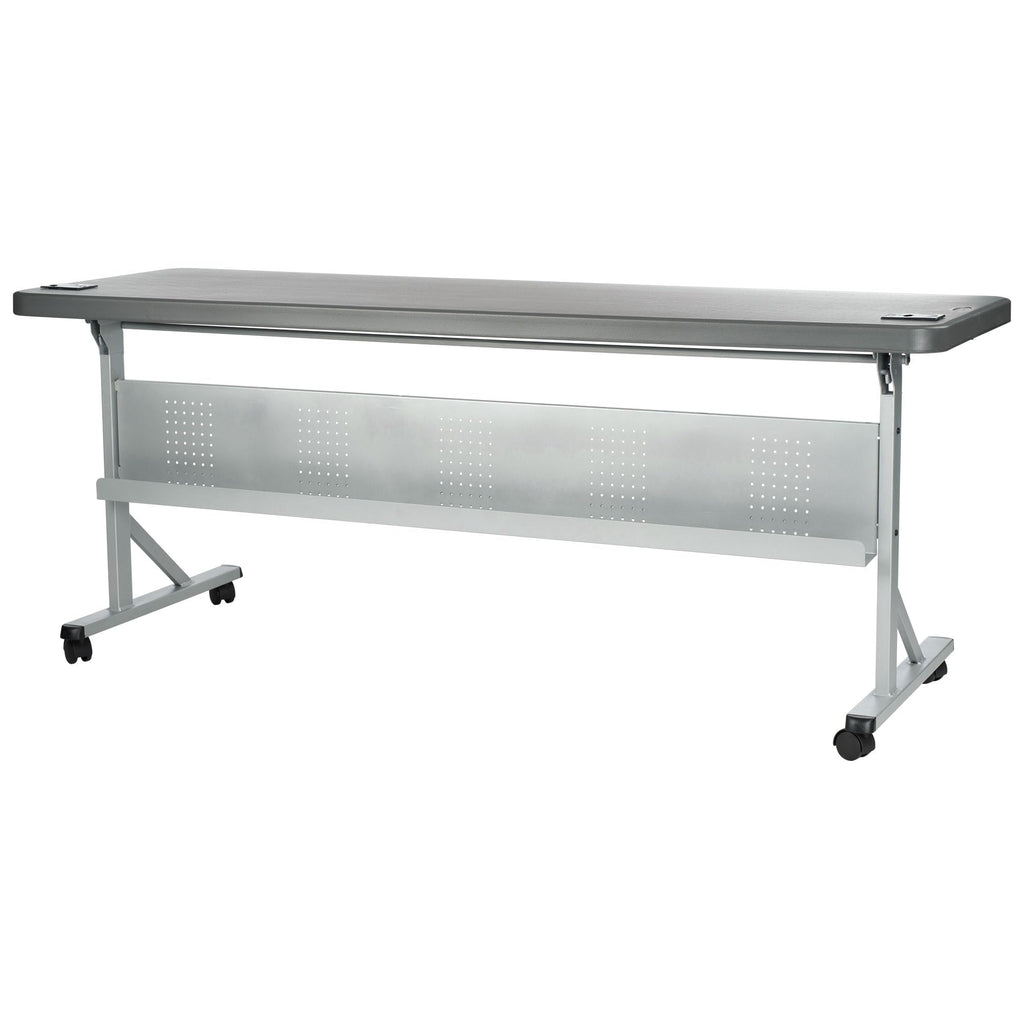 National Public Seating 24" x 72" Flip-N-Store Portable Lightweight Rolling Conference Training Table with 2 Grommet Holes - Charcoal Slate