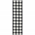 HomeRoots Polypropylene 2’x8’ Black and Ivory Gingham Indoor Outdoor Runner Rug