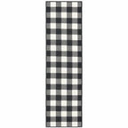 HomeRoots Polypropylene 2’x8’ Black and Ivory Gingham Indoor Outdoor Runner Rug