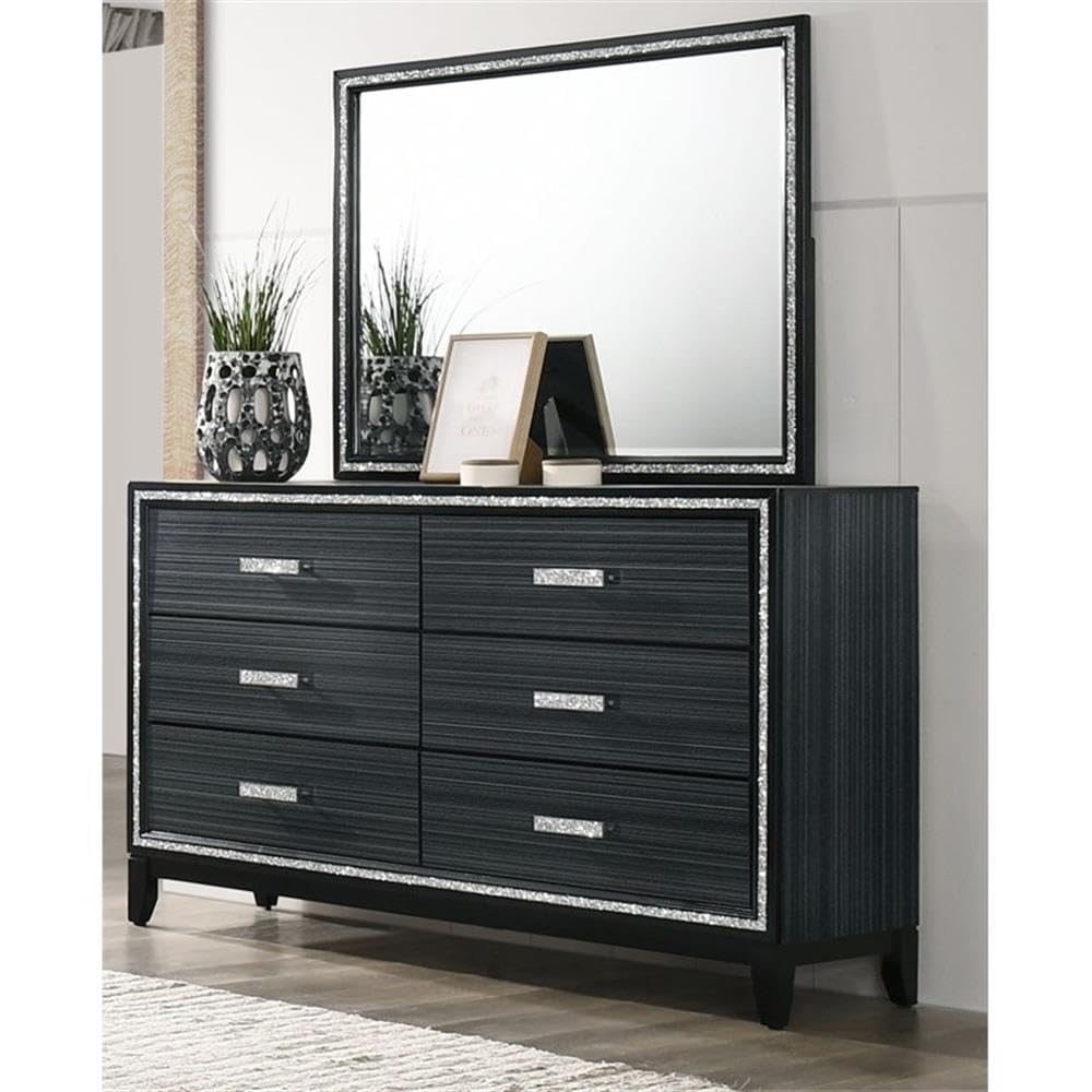 Acme Haiden Rectangular Wood Frame Dresser Mirror In Weathered Black