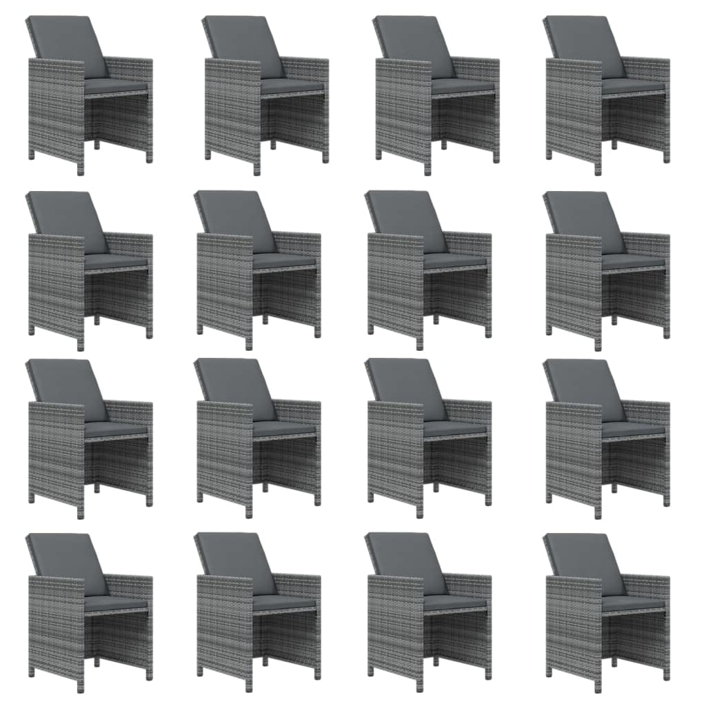 vidaXL Patio Dining Set 17 Piece with Cushions Garden Outdoor Terrace Balcony Dining Dinner Dinette Table and Chair Furniture Poly Rattan Gray