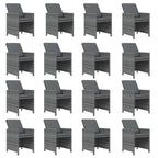 vidaXL Patio Dining Set 17 Piece with Cushions Garden Outdoor Terrace Balcony Dining Dinner Dinette Table and Chair Furniture Poly Rattan Gray